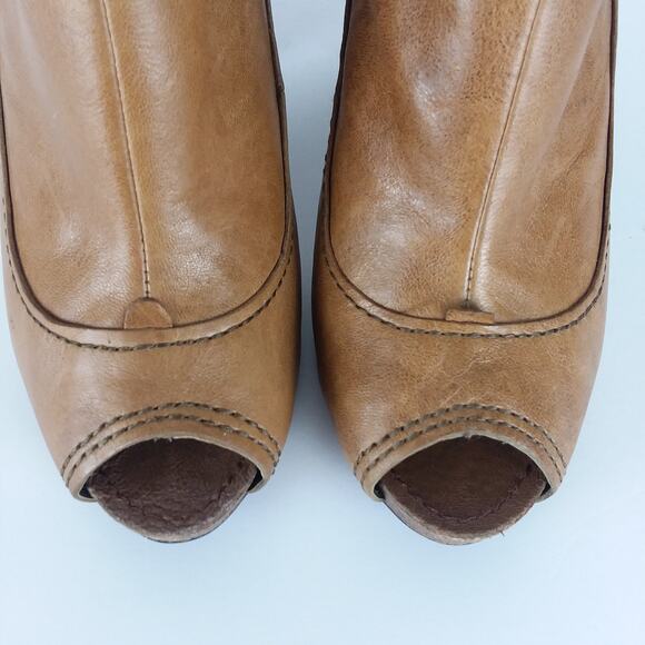 Apepazza Pavia Bootie 8.5 Tan Chunky Heel Distressed Leather Peeptoe Shoes Y2K‎ - Picture 8 of 12